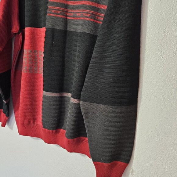 Vintage Torras Men's Red and Black Block Print Sweater Retro Wool Blend Size L - Picture 8 of 10